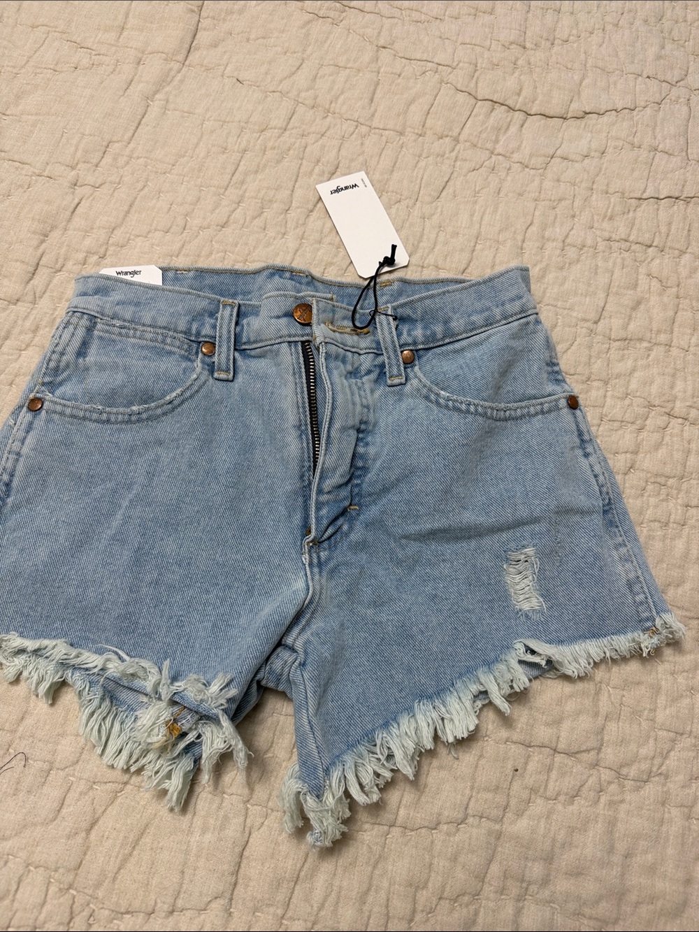 Wrangler Light Wash Frayed Hem Denim Shorts
